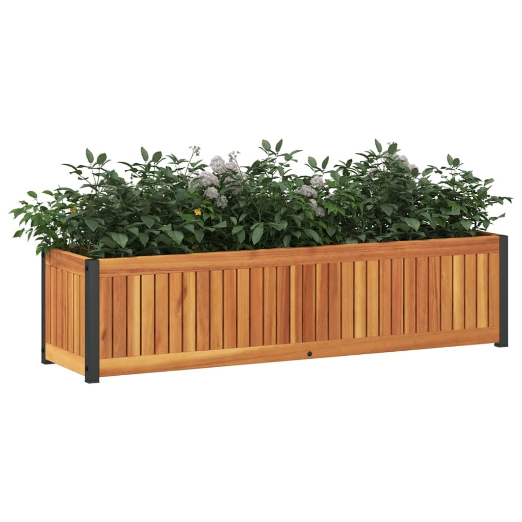 Sadzarka na kwiaty 110x30x27,5 cm lite drewno akacjowe stal | Stalowa rama malowana proszkowo, odporna na warunki atmosferyczne, konstrukcja z listwami wentylacyjnymi, idealna do wnętrz i
