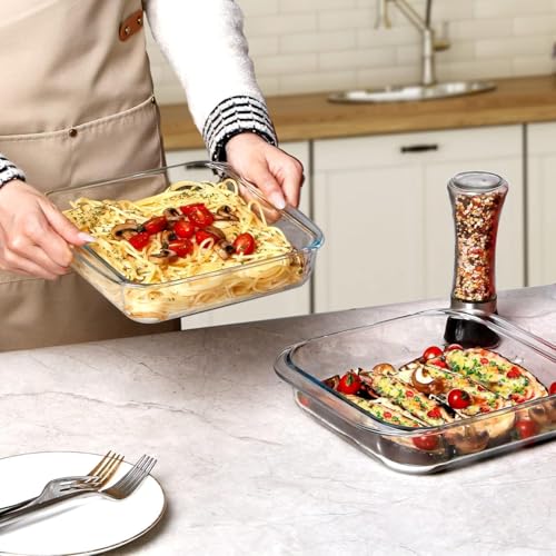 Image of Borosilicate Square Glass Baking Dish, Baking Tray, Oven and Microwave Safe, Set of 2 (900ml, 1800ml), Transparent