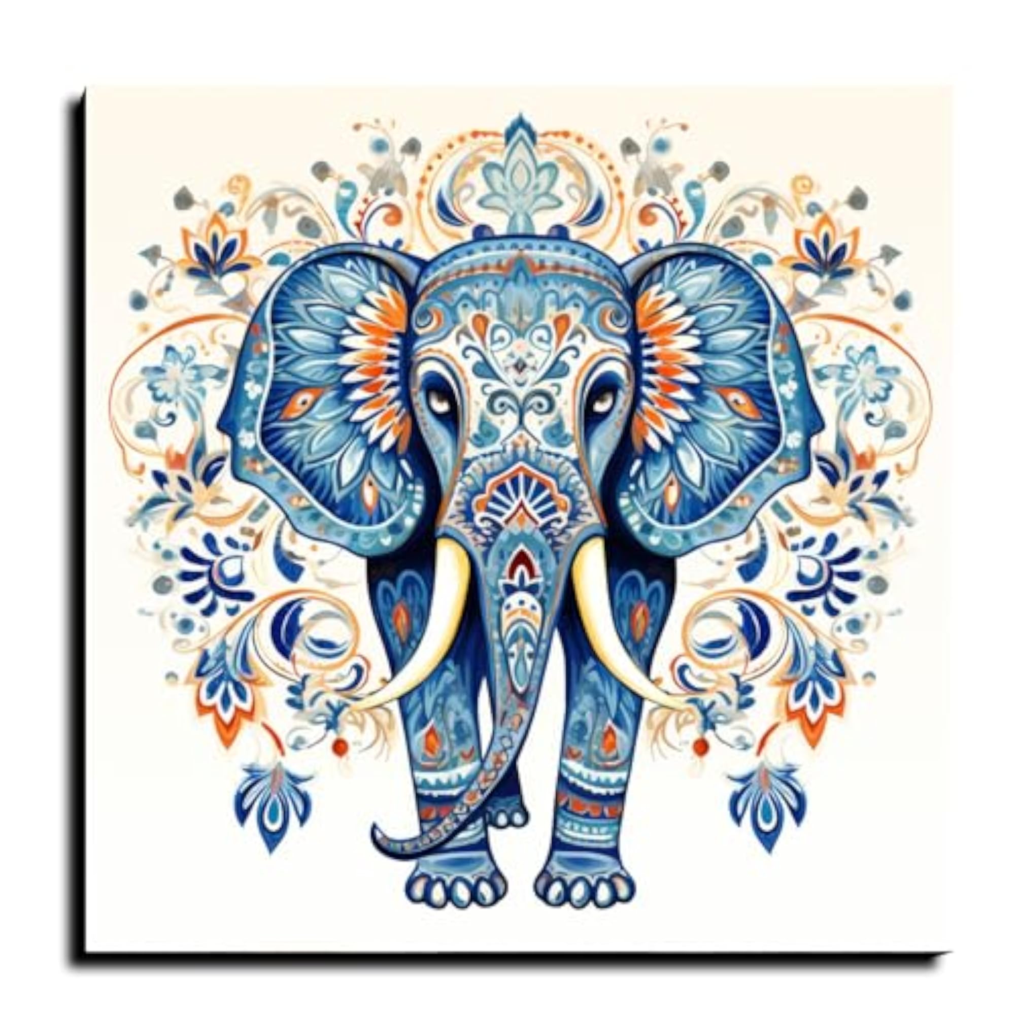 Elephant Mandala Wood Print Wall Art, Blue