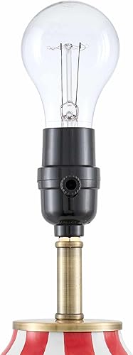 Miniatura 4 de BoutiqueRugs Flexeiras - Juego de 2 lámparas de noche de cerámica a rayas contemporáneas para mesita de noche y sala de estar, color blanco, rojo,