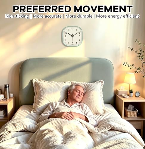 Image of Silent Non Ticking Wall Clock 10Inch, Square Battery Operated Clock