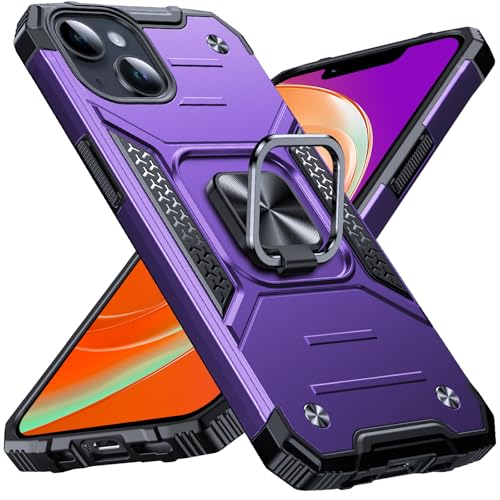 Image of Anqrp Heavy Duty Case for iPhone 13 Mini Case with Enhanced Ring Holder Grip Stand, Military Grade Shockproof Rugged Drop Protective Silicone Hard Slim iPhone 13 Mini Phone Case Cover,Purple