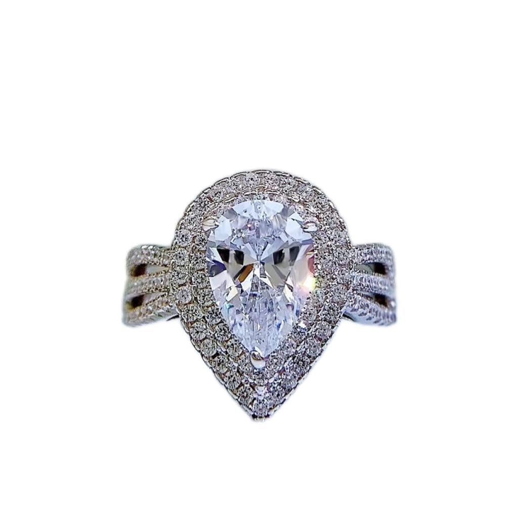 Anelli con Diamanti in Carbonio con Goccia d'Acqua in Argento Sterling 925 da 7 * 10 mm per Le Donne, Regali Scintillanti di Gioielli da Sposa