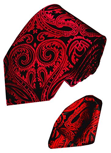 Lorenzo Cana - Set aus 100% Seide : rot schwarz Paisley Krawatte mit Eintstecktuch - Hochzeit Schlips mit Tuch -...