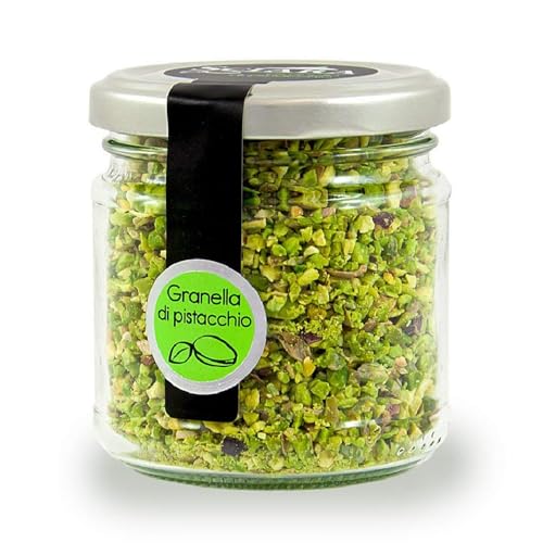 Sciara Chopped Pistachios – Sicilian Unsalted Pistachio Nuts from Bronte Italy – Premium Crushed Pistachios for Baking & Topping – Glass Jar 100g (3.5 oz)