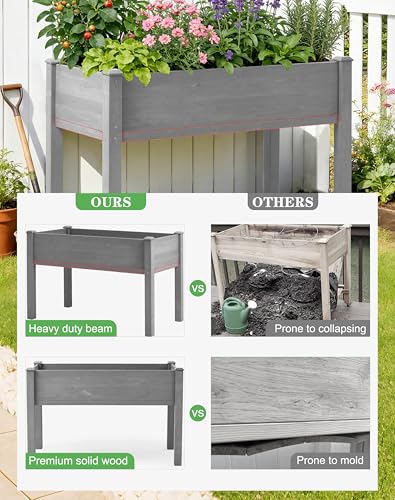Image of SoliWood Raised Garden Bed with Legs, 48x24x30'', Outdoor Wood Elevated Planter Box, Grey Cedar, Thick Legs, w /Liner | Large Growing Capacity,Premium Cedar Wood,Drainage Holes & Liner,Perfect for Outdoor Gardening,Ergonomic Gardening Height