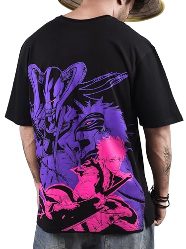 Image of ComicSense.xyz Unisex Anime Oversized Neon Print T Shirts for Men and Women, Shinigami Printed 180 GSM Anime Drop Shoulder Tshirt