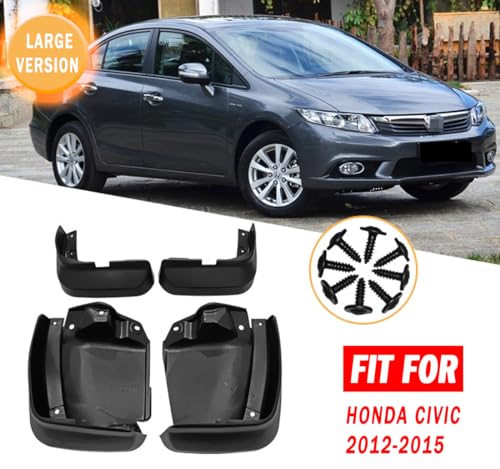 Image of Mud Flaps Mud Guards Fit for 2012-2015 Honda Civic (Large Version), Front & Rear Mud Splash Guards Accessories - 4 Pc, Black