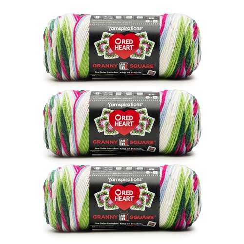 Image of Red Heart All in ONE Granny Square Watermelon Yarn - 3 Pack of 8.8oz /250g - 100% Acrylic - #4 Worsted (Medium) - 417 Yards - Knitting /Crochet