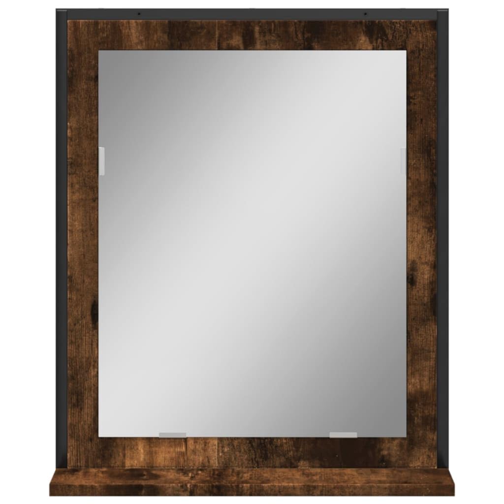 Espejo de baño con Estante de Madera de ingeniería Roble Ahumado, Almacenamiento Extra para artículos de higiene Personal, Montaje en Pared para Ahorrar Espacio, Reflejo