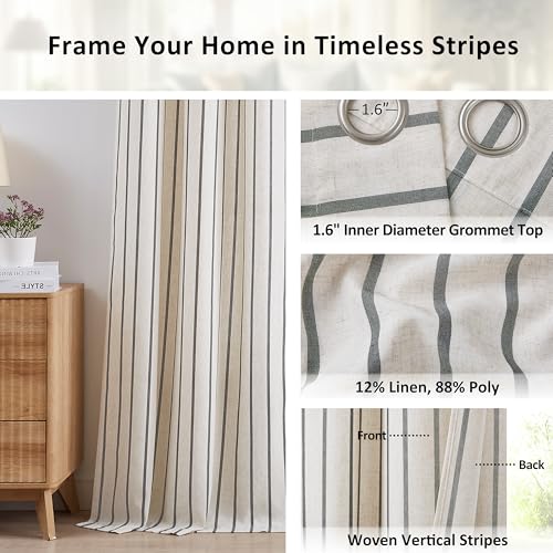 Bapawfish 63 Inch Stripe Light Filtering Window Curtains for Living Room - image 2