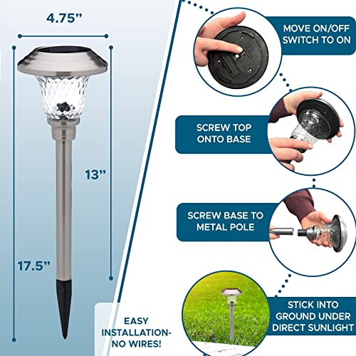 Morvat Led Auto Solar Powered Outdoor Path Lights With Stainless Steel & Glass Lens For Garden Yard & Pathway, Bright Waterproof Landscape & Patio Lighting, Dusk To Dawn, White Light, 8 Pack #TOP3