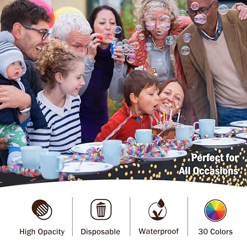 Image of Party Solids Black & Gold Dot Rectangular Plastic Tablecloth - 54x108 Inch, Pack of 24