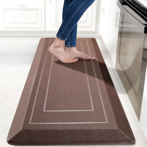 Image of UKISS 9 /10 inch inch Extra Thick Cushioned Anti Fatigue Kitchen Mat, Waterproof High Density Foam Standing Desk Mat, Non-Slip Ergonomic Comfort Mat for Kitchen, Office,Workstation Black (Brown, 20 inch X 48 inch)