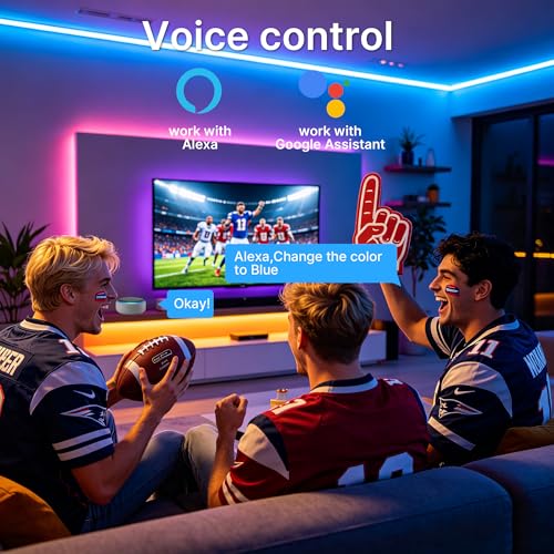 Image of TJOY 90ft Smart Led Strip Lights for Bedroom, Compatible with Alexa and Google Assistant, RGB Color Changing, Wireless Music Sync Led Lights for Room Decor(APP+Remote+Voice)