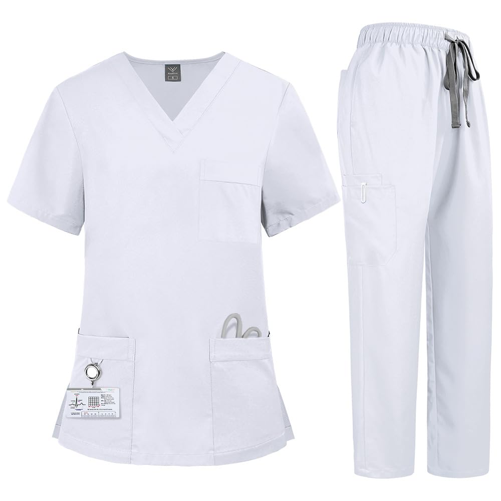 Rarashik Scrubs For Women V-Neck Workwear Top and Cargo Pants Medical Scrubs Female Nurse Uniform
