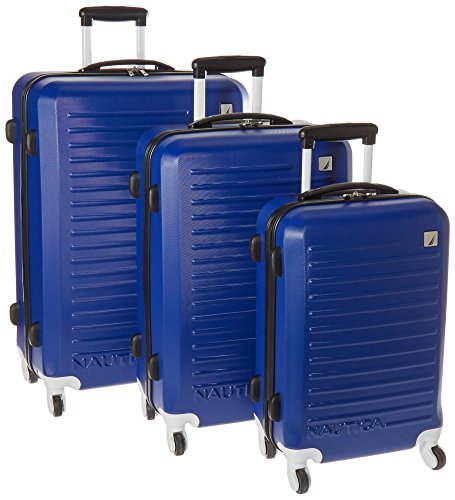 Nautica Tide Beach 3 Piece Hardside Spinner Luggage Set (28"/25"/21"), Cobalt Blue