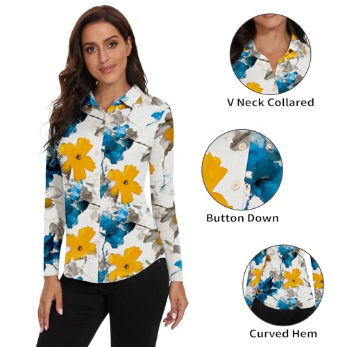 Image of Soneven Womens Golf Polo Shirts 3 /4 Long Sleeve V Neck Button Down Shirts Business Causal Work Blouses Tops