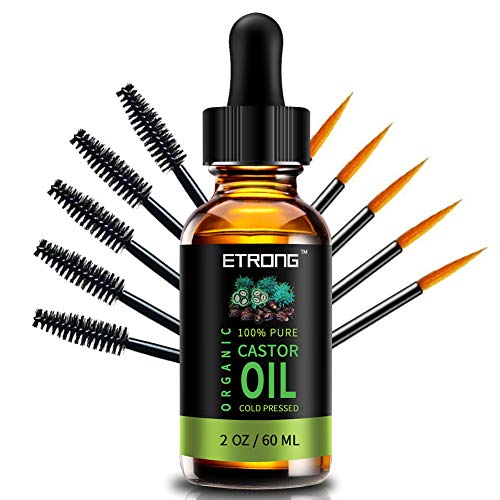 Eyelashes Growth Serum,5 in 1 Organic Pure Castor Oil for Eyebrows,Eyelashes,Hair Growth,Nails,and Skin with 5 Sets of Eyebrow&Eyeliner Brushes (60ml)