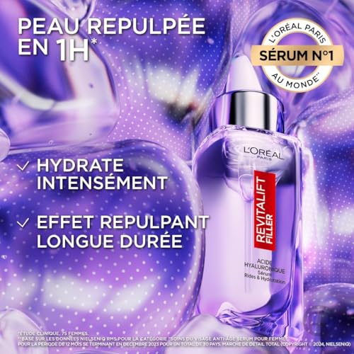 L’Oréal Paris – Sérum Anti-Rides & Anti-Âge – 1.5% Acide Hyaluronique Pur – Soin Visage Hydratant, Repulpant & Lissant – Pour Tous Types de Peaux – Revitalift Filler – 30 ml – Image 4