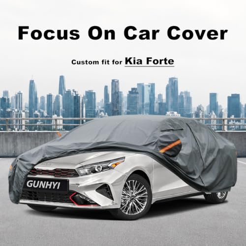 Image of GUNHYI Premium Car Cover Custom Fit Kia Forte, 16 Layers Heavy Duty Car Cover Waterproof All Weather with Zipper Door for Sun Rain Snow Dust Uv Protection