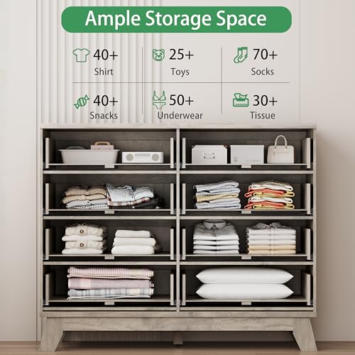 Image of Fluted Dresser for Bedroom with 8 Drawers, 48 inch Wide Modern Chest of Drawers with Metal Handle, Wooden Dresser TV Stand, Wood Closet Clothes Storage Drawer Organizer for Living Room, Hallway, Grey