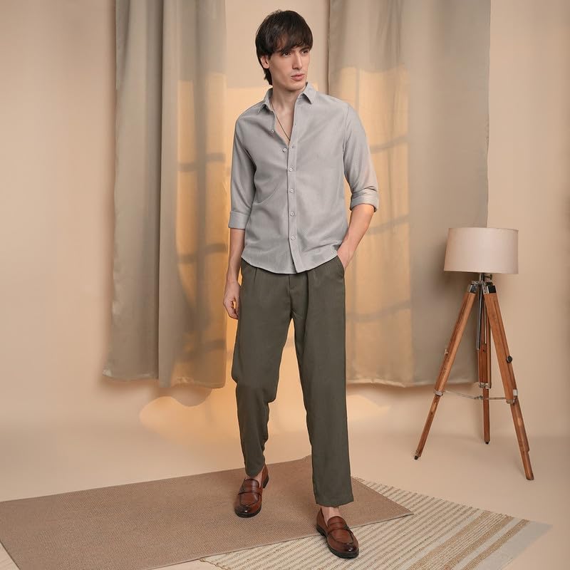 Image of CAHOOT Men's Veined-Textured Shirt | Casual Wear | Spread Collar | Long Sleeve | Button Closure | Shirt Crafted with Comfort Fit for Everyday Wear