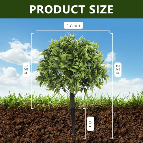 MARCH WIND Artificial Boxwood Topiary with Ground Stake, 18 Inch Faux Greenery Bush for Outdoor Yard, Garden, Walkway & Patio Decor, 17.5” Wide Realistic Faux Plant-2Pcs - Image 3