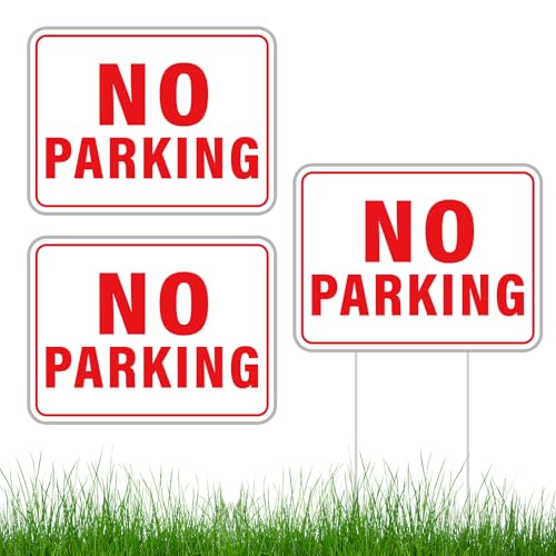 BLSUREFYX 3 PCS No Parking Signs 12 x 9 Inches No Parking Yard Sign with Stake Double Sided Waterproof Please Do Not Park Sign for Yard Driveways Lawn Red Letters on White Background