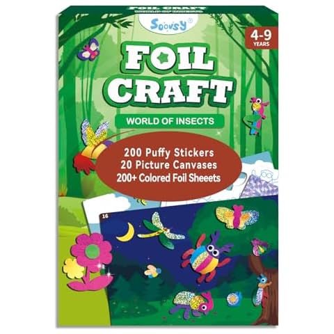 SOOVSY 200 Sheets Insect Foil Art Fun Kit for Kids, Foil Art for Kids Crafts Kit DIY Creative Activity Birthday Christmas Gift Travel Toys for 4 5 6 7 8 9 Years Old Kids Girls Boys Cover