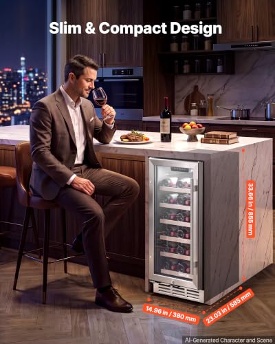 Image of VEVOR 15 inch Wine Fridge 30-Bottle Wine Cooler Refrigerator for Home Bar