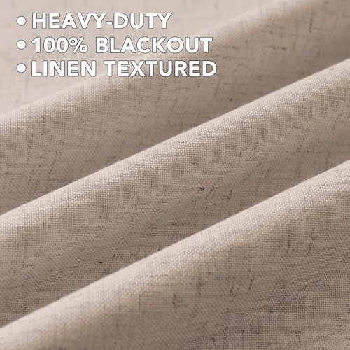 Image of H.VERSAILTEX Linen Curtains 100% Blackout Curtains for Bedroom 120 inch Long Full Light Blocking Nature Linen Blended Window Curtains for Living Room Nickel Grommet (2 Panels, Heathered Sand)