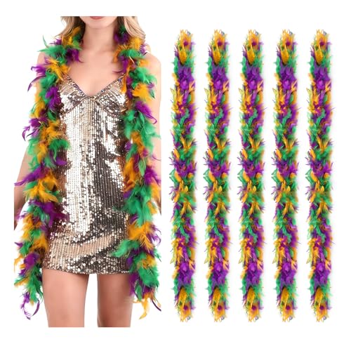 MAOFENG 5pcs Chandelle Turkry Feather Boa 1.64 Yards 30g for Halloween Costume Dancing Party Halloween Costume Decoration Mardi Gras