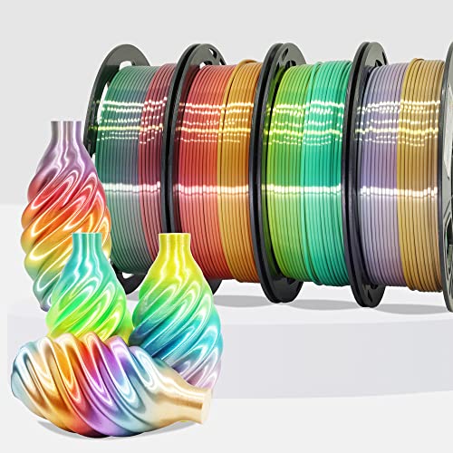 Image of MIKA3D 1.75mm Silk Shiny 4 Types Rainbow Multi Colored Fast Color Change PLA 4 in 1 Bundle: 4 Different Types Silk Rainbow PLA, Each Spool 250g, 4 Spools Packed, Total 1Kg 3D Print Filament Material