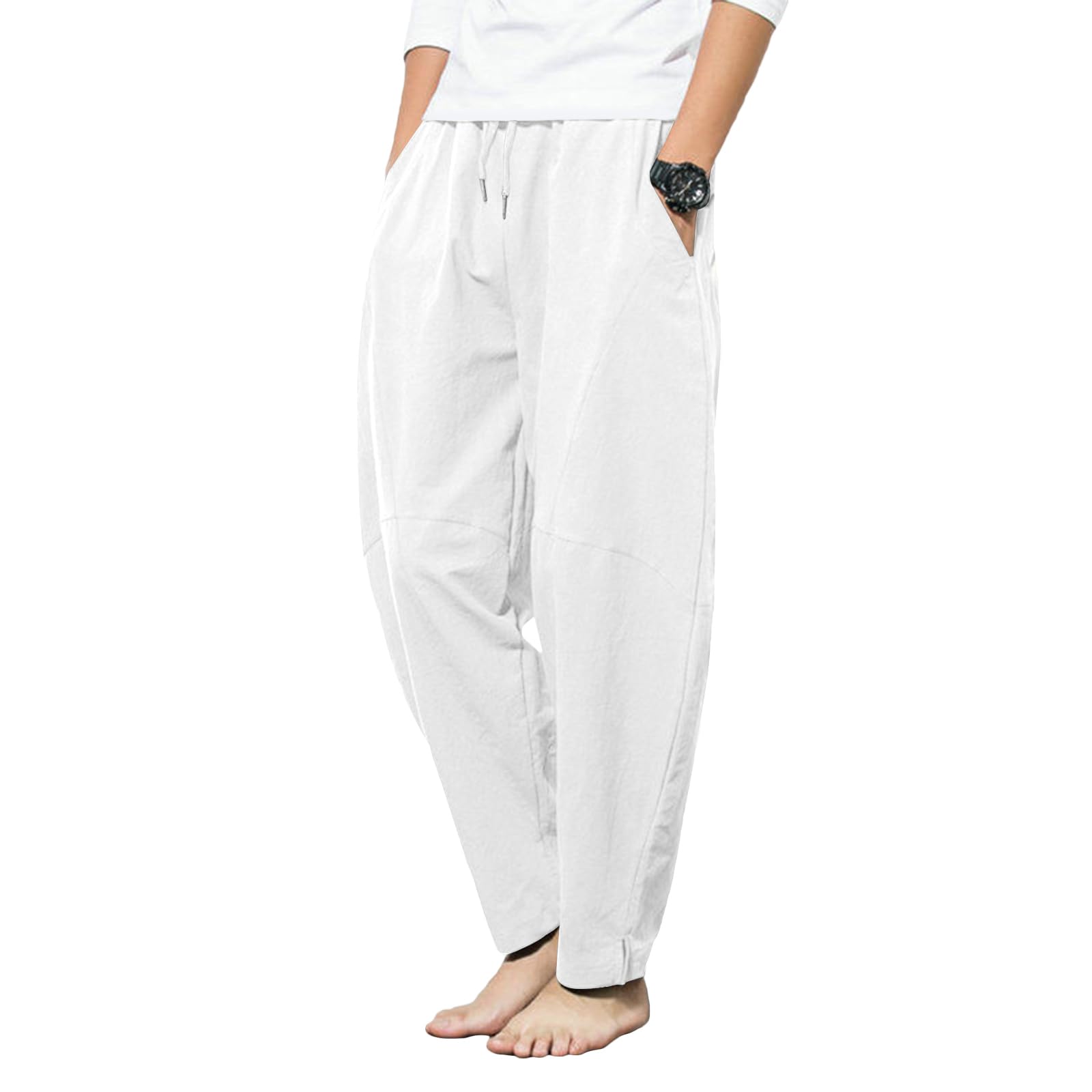 LAOARA Pantaloni di Lino da Uomo Pantaloni Leggeri Estivi Casual Pantaloni Elasticizzati in Vita Pantaloni da Spiaggia Yoga