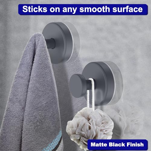 Image of Bntuk Suction Cup Hooks for Shower, Removable Towel Hooks for Bathroom Window Glass Door Wall, Bath Robe Looafh Hook for Hanging - 4 Pack, Grey