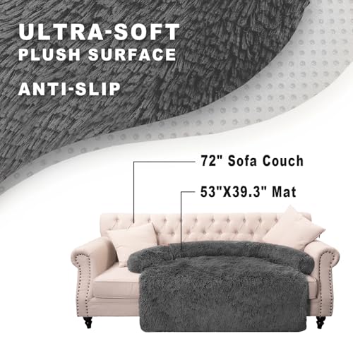 Image of Calming Dogs /Cats Bed Mats, Dog Pad Washable Removable Couch Cover, Plush Long Fur Mat for Pets, Waterproof Lining, Perfect for Small, Medium and Large Dogs and Cats (Dark Gray, 53 inchx39 inch)