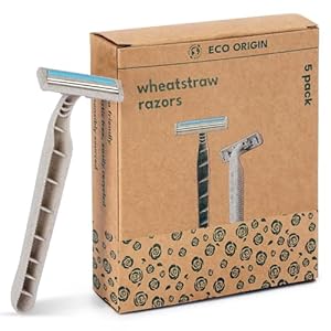 Eco Origin Disposable Wheatstraw Razors – Twin Blades for Comfortable Grip – Smooth, Clean & Sensitive Shave for Men & Women – Durable & Sleek Design – Travel-Friendly Grooming Solution – Pack of 5