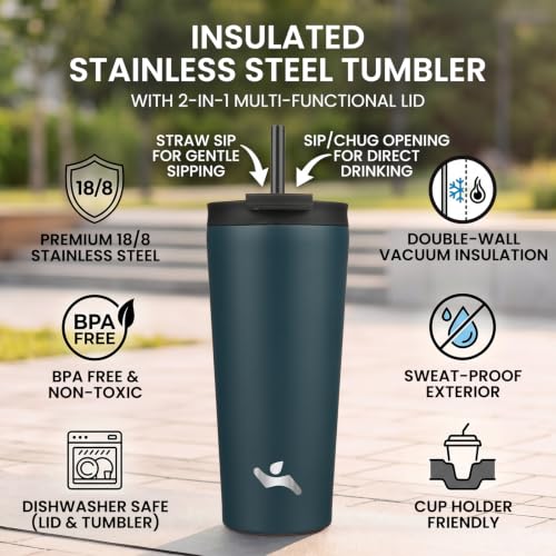 Image of Konokyo 22 oz Insulated Tumbler Water Bottle with Straw Lid, Navy Blue