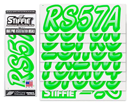 Image of STIFFIE Whipline White /Electric Green 3 inch Boat & PWC Registration Decals • Numbers Letters Stickers