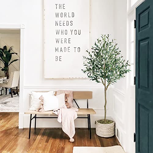 Kayfia Artificial Olive Tree 5.3Ft Fake Tree Silk With Woven Basket Planter Olive Branches And Fruits Faux Plants Indoor Tall For Modern Office Living Room Nursery Home Decor Housewarming Gift #TOP7