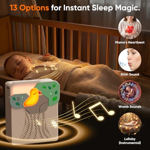 Image of Sound Machine for Baby Soother,AI Cry Detection & Auto-Soothing,Parent-Voice Comfort,13 Soothing White Noise Machine,Record,Timer and Night Light, Ideal for Newborns,Sleeping Soother, Meditation