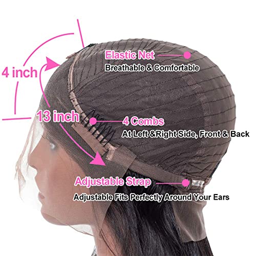Image of ISEE Hair Transparent Body Wave Lace Front Wigs Human Hair 14 Inch 13x4 Lace Frontal Human Hair Wigs Pre Plucked for Black Women 250% Density Body Wave Wig with Baby Hair Natural Color