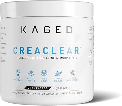 Kaged CreaClear Creatine Monohydrate Powder | Mixes Clear & Dissolves Completely, No Grit | Premium Micronized Creatine for Strength, Performance & Muscle Support | Unflavored | 30 Servings