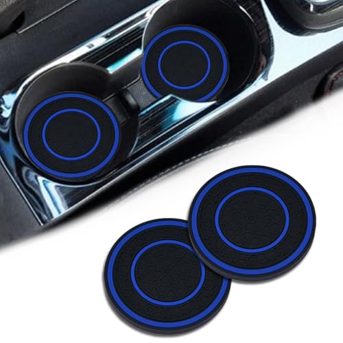 2 Pack Car Coasters for Cup Holder, 2.75 Inch Universal Auto Waterproof Coasters Silicon Insulation Cup Mats,No-Slip Anti Dust Insert Coaster for Woman Man, Suit for Vehicle Interior (2, Blue)