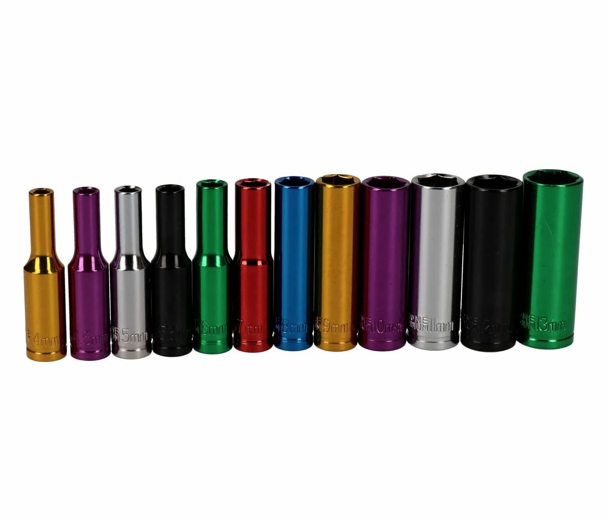 Dunnet Tools 12pc Coloured Deep Socket Sets 1/4 Inch Heavy Duty 1/4 Sockets On Storage Rail Metric 4-13mm Tool Set Plumbing Electrician Mechanic Tools โ image 1