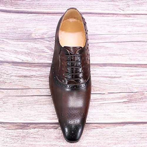 Mens Vintage Leather Uniform Shoes Dress Formal Lace Up Derbys Office Work Oxfords Wedding Party,Brown-413