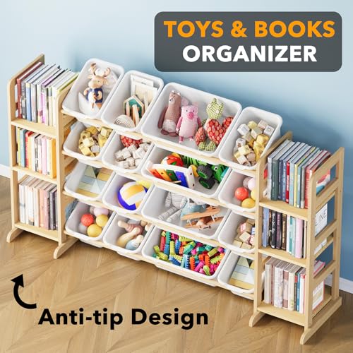 Image of SpaceAid Toy Storage Organizer with 6 Shelves and 16 Bins, Toy Organizers Storage Bookshelf, Kids Bin Shelf Toys Box Bookcase for Bedroom Playroom Organization Room Decor, White