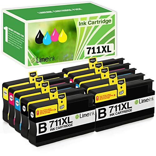 Limeink 10 Pack Compatible 711XL 711 High Yield Ink Cartridges (4 Black, 2 Cyan, 2 Magenta, 2 Yellow) for HP Designjet T120 T520 Printer