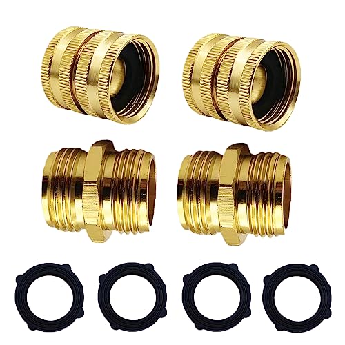 3/4 Inch Garden Hose Adapter Set 2 Pairs Male to Male & Female to Female Hose Connectors Hose Coupler Kit with 4 Rubber Washers No-Leak Water Hose Repair Fittings for Outdoor RV (Aluminum Alloy)